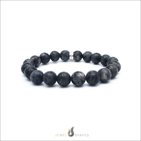 Mens_Beaded_Bracelets_10mm_With Larvikit_Stones_At_ Jewel_Shapes