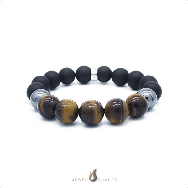 Mixed Yellow Tiger Eye, Onyx Beaded Bracelets