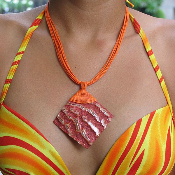 Ladies_Square_Shaped_Orange_Colored_Sea_Shell_Pendant_Necklace_At_ Jewel_Shapes