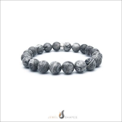 Silver Lace Agate Beaded Bracelet
