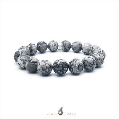 Silver Lace Agate Beaded Bracelet